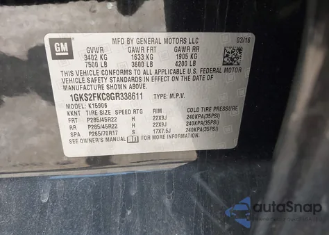 2016 GMC Yukon Xl Sle from USA, damaged, VIN 1GKS2FKC8GR338611